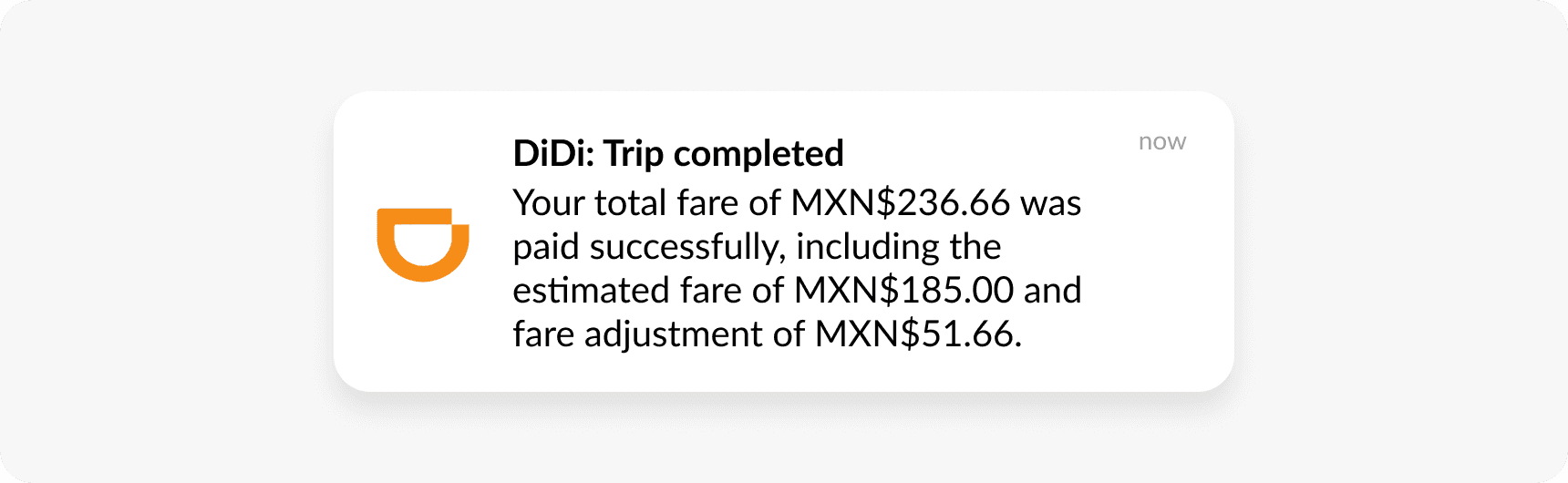 Trip receipt transactional push notification